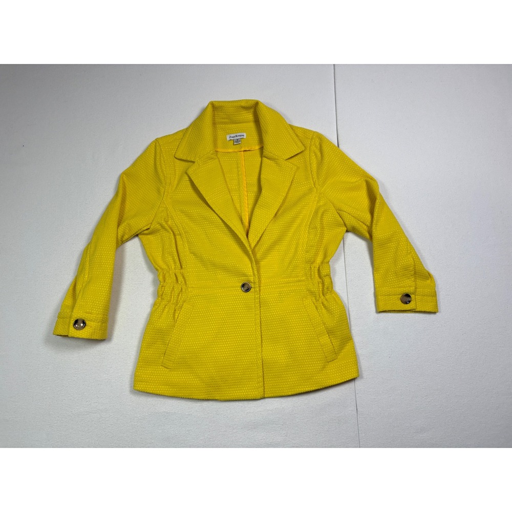 Joan Rivers Womens Yellow Textured Waffle Weave Cinched Waist Blazer Jacket M
